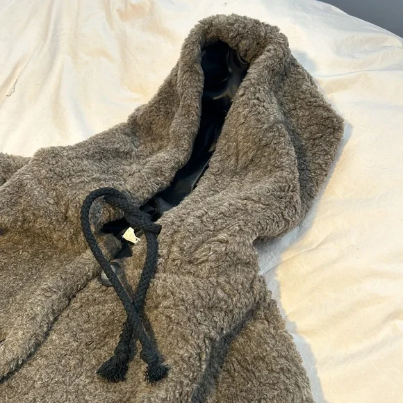 THAKOON Hooded Long Line Teddy Duster Shearling Coat Oversized Relaxed Fit XL - Picture 5 of 14